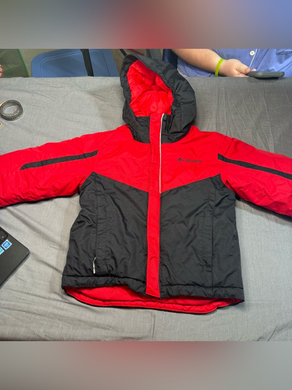 Columbia Red and Black Kids Hooded Puffer Coat